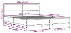 Πλαίσιο Κρεβατιού Sonoma Δρυς 120x200 εκ. Επεξ. Ξύλο &amp; Μέταλλο - Καφέ