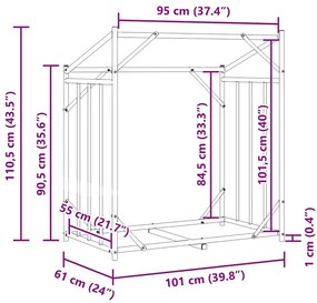 Ράφι για καυσόξυλα με κάλυμμα βροχής 101x61x110,5 εκ. - Μαύρο