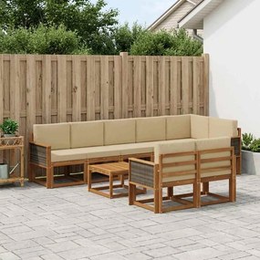 vidaXL Σειρά Καναπέ Εξωτερικού 9 pcs Φυσικό και Μπεζ Πολυεστέρας