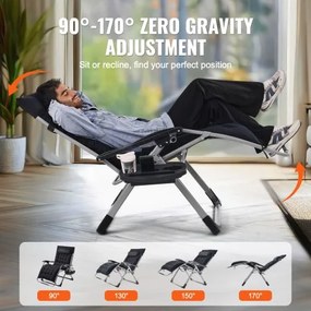 VEVOR Zero Gravity Chair 33" Zero Gravity Recliner Lounge Chair Indoor &amp; Outdoor