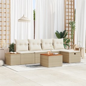 vidaXL Σετ Καναπέ 6 τεμαχίων με Μαξιλάρια Μπεζ Πολυ Ρατάν