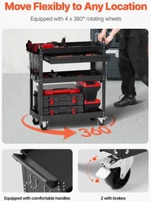 VEVOR 4-Tier Tool Cart on Wheels 350 lb Rolling Work Cart with Drawer &amp; Pegboard