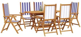 vidaXL Σέτ φαγητού για κήπο 7 pcs Μπλε και λευκό Μασίφ ξύλο ακακίας