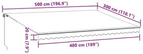 Τέντα Πτυσσόμενη Χειροκίνητη με LED Καφέ 500x300 εκ. - Καφέ