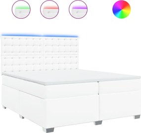 vidaXL Κρεβάτι Boxspring με Στρώμα Λευκό 200x200 εκ. Συνθετικό Δέρμα