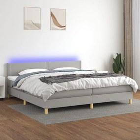 vidaXL Κρεβάτι Boxspring με Στρώμα & LED Αν.Γκρι 200x200εκ. Υφασμάτινο