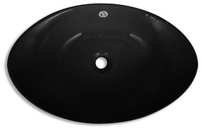 vidaXL Μαύρος πολυτελής κεραμεικός νιπτήρας με υπερχείλιση Οβάλ 59 x 38,5 cm