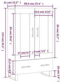 Ντουλάπα Καφέ Δρυς 69,5 x 31 x 115 εκ. από Επεξεργασμένο Ξύλο - Καφέ