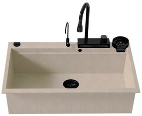 Sanitec Ultra Granite 850 Quartz Multi Ένθετος Γρανιτένιος Νεροχύτης 79Χ50cm Sabbia (Black accessories)
