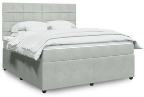 Κρεβάτι Boxspring με Στρώμα Ανοιχτό Γκρι 180x200 εκ. Βελούδινο - Γκρι