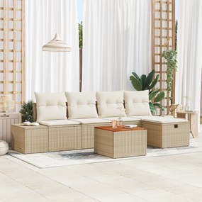 vidaXL Σετ Καναπέ Κήπου 6 Τεμαχίων με Μαξιλάρια Μπεζ Πολυ Ρατάν