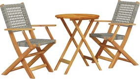 vidaXL Σετ Επίπλων Bistro 3 Τεμαχίων Γκρι Ρατάν/Μασίφ Ξύλο