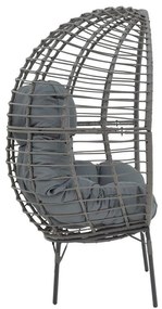 Πολυθρόνα Nestie  wicker rattan γκρι-μεταλλικό γκρι πόδι-γκρι μαξιλάρι 102x80x155εκ