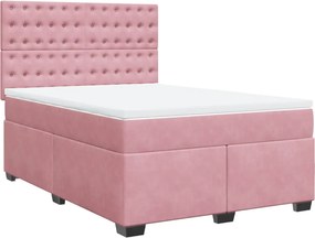 vidaXL Κρεβάτι Boxspring με Στρώμα Ροζ 140x190 εκ. Βελούδινο