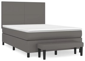 Κρεβάτι Boxspring με Στρώμα Γκρι 140x200εκ. από Συνθετικό Δέρμα - Γκρι