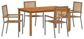 vidaXL Σέτ φαγητού για κήπο 5 pcs Γκρι Στερεό Ξύλο Ακακίας