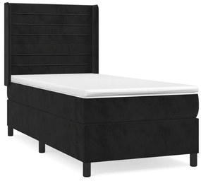 Κρεβάτι Boxspring με Στρώμα Μαύρο 90x200 εκ. Βελούδινο - Μαύρο