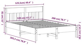 ΠΛΑΙΣΙΟ ΚΡΕΒΑΤΙΟΥ ΜΕ ΚΕΦΑΛΑΡΙ 120X200 ΕΚ. ΑΠΟ ΜΑΣΙΦ ΞΥΛΟ ΠΕΥΚΟΥ 842650