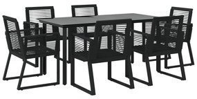 vidaXL Σετ Τραπεζαρίας Κήπου 7 Τεμαχίων Μαύρο από Ρατάν PVC