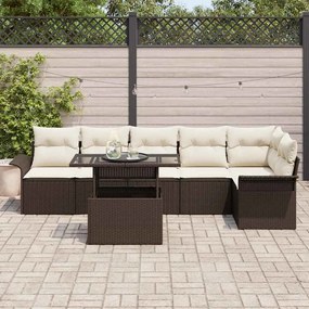 vidaXL Σετ Καναπέ Κήπου με μαξιλάρι 7 pcs Καφέ Πολυ ράταν