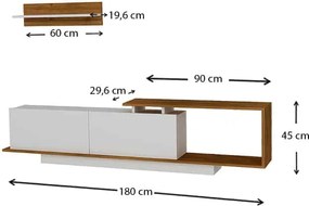 Έπιπλο τηλεόρασης Novara λευκό - καρυδί 180x29x45εκ