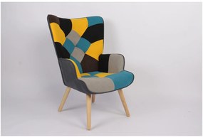 Πολυθρόνα ArteLibre BRIAR Κίτρινο/Μπλε Patchwork Ύφασμα/Ξύλο 73x69x96cm