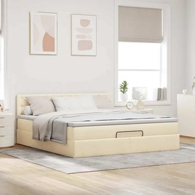 vidaXL Οθωμανικό κρεβάτι με στρώμα &amp; LEDs Cream 160x200cm ύφασμα