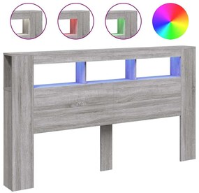 vidaXL Κεφαλάρι Κρεβατιού με LED Γκρι Sonoma 180x18,5x103,5 εκ