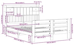 Κρεβάτι Βιβλιοθήκη Χωρίς Στρώμα 160x200 εκ Μασίφ Ξύλο Πεύκου - Καφέ