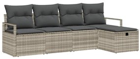 vidaXL Σετ Καναπέ Κήπου με μαξιλάρι 5 pcs Ανοιχτό γκρι Πολυ ράταν