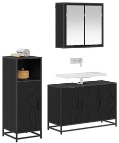 vidaXL Σετ Επίπλων Μπάνιου με ράφι 3 pcs Μαύρη Οξυά Επεξεργασμένο ξύλο