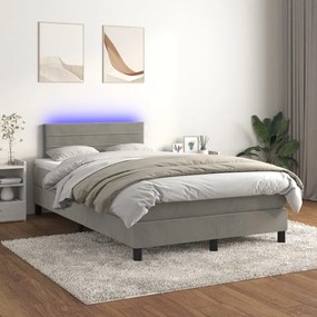 vidaXL Κρεβάτι Boxspring με Στρώμα &amp; LED Αν.Γκρι 120x200 εκ. Βελούδινο