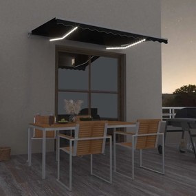 vidaXL Χειροκίνητη τέντα με ηλιακό LED 3 x 2,5 m Ανθρακί