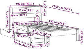 Κρεβάτι Βιβλιοθήκη Χωρίς Στρώμα 90x190 εκ Μασίφ Ξύλο Πεύκου - Λευκό