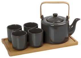 Σετ Τσαγιού Με Σίτα Stoneware Ritual ESPIEL 1x750/4x150ml Με Δίσκο Μπαμπού Γκρι SPI114