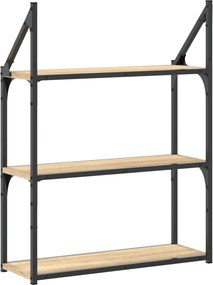 vidaXL Ραφιέρα Τοίχου με 3 Ράφια Sonoma Δρυς Επεξεργ. Ξύλο