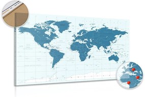 Εικόνα στο φελλό ενός πολιτικού χάρτη του κόσμου σε μπλε - 120x80  wooden