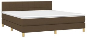 Κρεβάτι Boxspring με Στρώμα &amp; LED Σκ.Καφέ 160x200 εκ Υφασμάτινο  - Καφέ