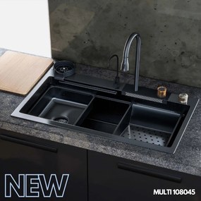 Sanitec Multi Sink Ένθετος Νεροχύτης Inox Κομπλέ με αυτόματη βαλβίδα 80Χ45 Black