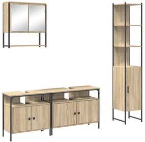 vidaXL Σετ Επίπλων Μπάνιου με ράφι Επιτοίχιο 4 pcs Sonoma Δρυς Μέγεθος: Μεσαίο