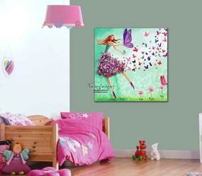 Παιδικός πίνακας σε καμβά κορίτσι με πεταλούδες KNV0285 80cm x 80cm