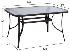 Τραπέζι BRUNO Μεταλλικό Καφέ με Γυάλινη Επιφάνεια 140x80x72Υ εκ. 140x80x72 εκ.