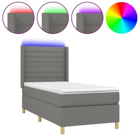 vidaXL Κρεβάτι Boxspring με Στρώμα &amp; LED Σκ.Γκρι 90x200 εκ. Υφασμάτινο