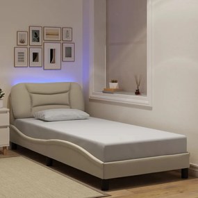 vidaXL Πλαίσιο κρεβατιού με LED χωρίς στρώμα Hvar Κρεμ 90x190 εκ. Ύφασμα