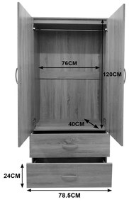 Ντουλάπα δίφυλλη με 2 συρτάρια Lego pakoworld σε sonoma-ανθρακί απόχρωση 80x42x180εκ