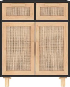 vidaXL Ντουλάπι Μαύρο 60 x 30 x 75 εκ. από Μασίφ Πεύκο &amp; Φυσικό Ρατάν