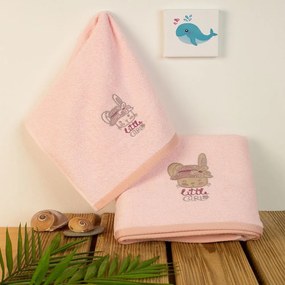Πετσέτες Βρεφικές Με Κέντημα Rabbit Girl 146 (Σετ 2τμχ) Pink DimCol Σετ Πετσέτες 70x140cm 100% Βαμβάκι