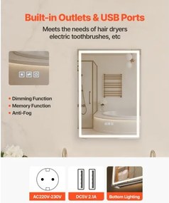 VEVOR Lighted Mirror Medicine Cabinet 50 x 70 cm Bottom Lighting Recessed Wall