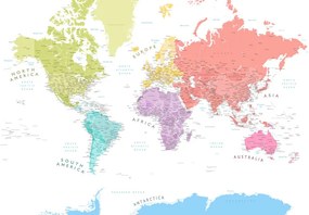 Χάρτης Detailed world map with continents in pastels, Blursbyai