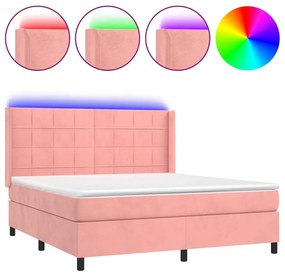 vidaXL Κρεβάτι Boxspring με Στρώμα &amp; LED Ροζ 180x200 εκ. Βελούδινο